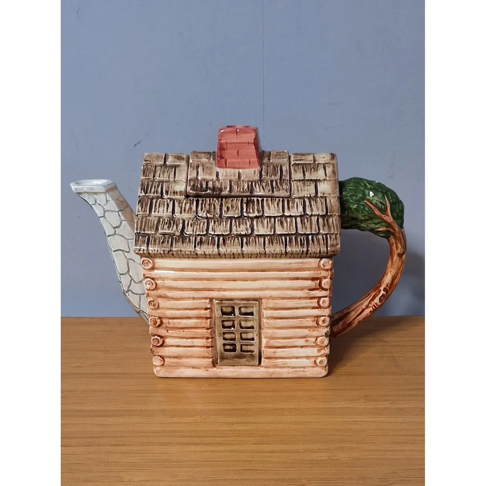 Vintage Eddie Bauer Ceramic Log Cabin Teapot Brown Made In Japan SEE PICTURES